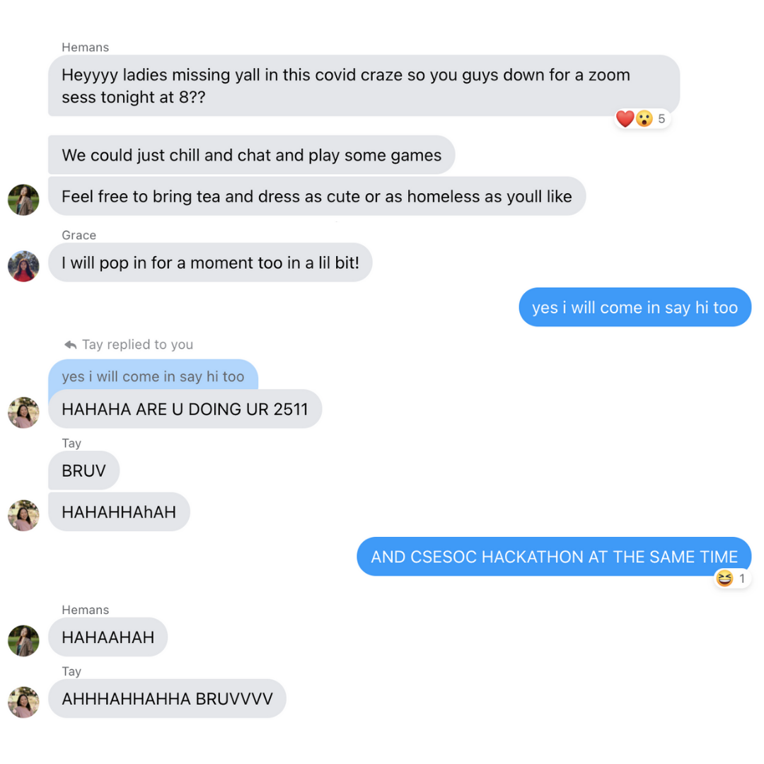 Genie's friends text in the group chat to start a Zoom call