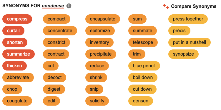 Synonyms for condense